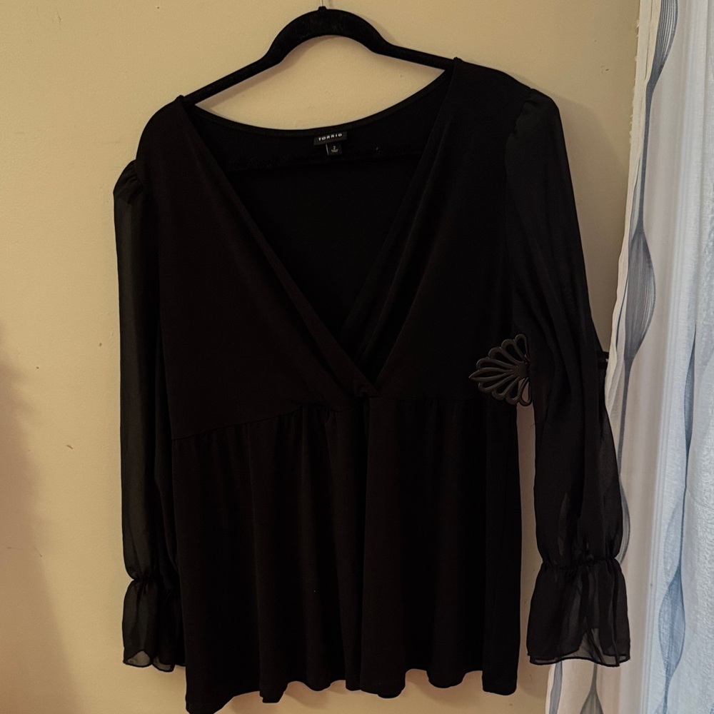 Torrid Black Sheer Sleeve Blouse